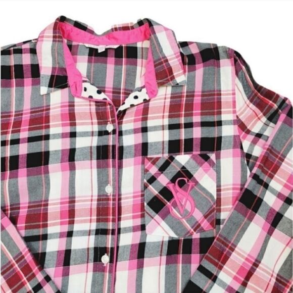 Victoria's Secret Dreamer Pink and Black Plaid Flannel Pajama Set Size Small - Picture 9 of 14